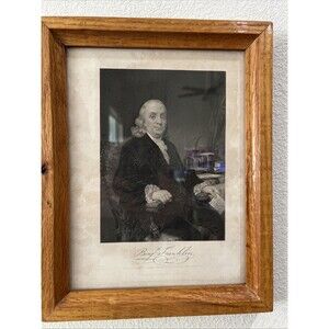 Benjamin Franklin Antique Johnson Wilson & Co New York Art Print Oak Wood Frame